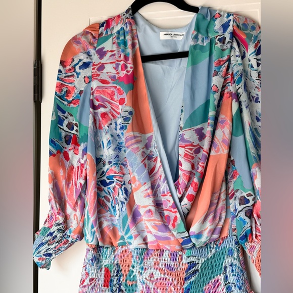 Revolve $228 Amanda Uprichard Arber Smocked Waist Puff Sleeve Mini Dress Small - Picture 3 of 8